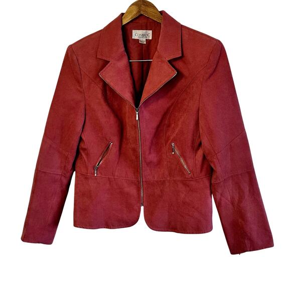 Size 12 – Vintage Conrad C Coral Faux Suede Moto Blazer Jacket - Picture 1 of 6